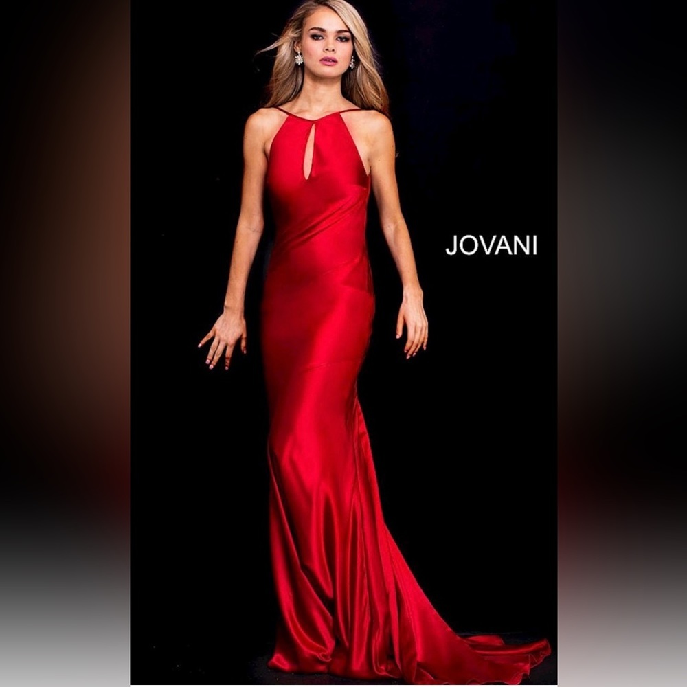 Jovani Stunning Red Satin Evening Gown